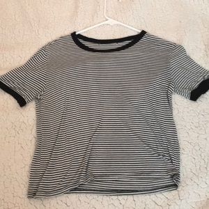 Black and White striped slightly cropped tee